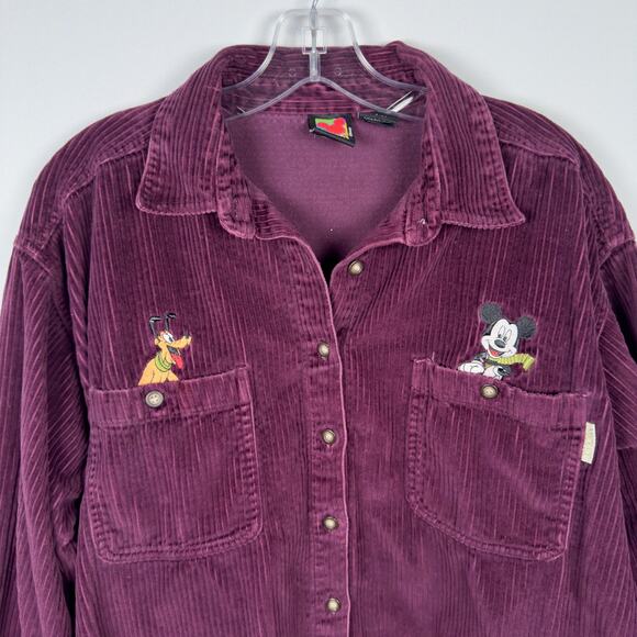 Mickey Unlimited Women's Corduroy Button Up Shirt Purple Embroiderd Size L - Picture 4 of 8